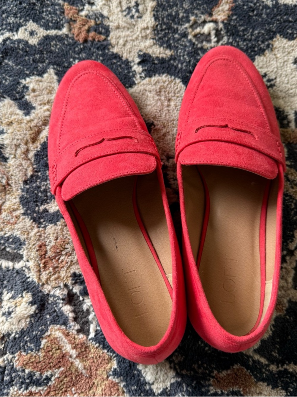 LOFT Red Suede Penny Loafers 8.5M | Chic Pop Color Flat - Picture 3 of 6